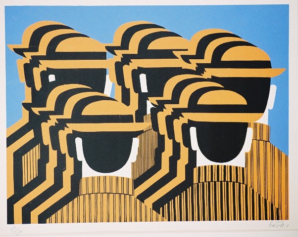 Γαΐτης Γιάννης (1923-1984), Ανθρωπάκια, έγχρωμη μεταξοτυπία, 50 x 65 εκ., 151/250, Πινακοθήκη Χαρακτικής Δήμου Ζίτσας.