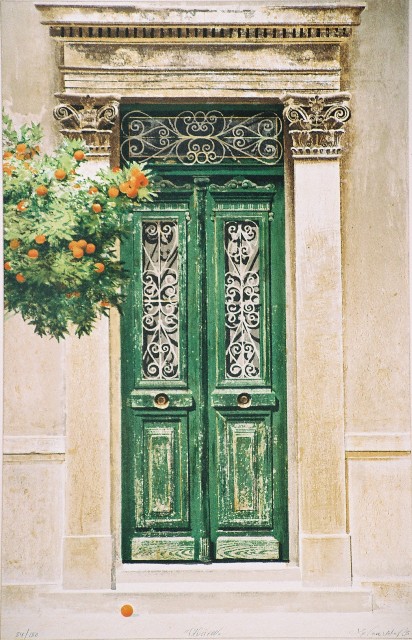 Γκαλτέμης Χριστόδουλος (1953), Αθήνα ΄95, 1995, έγχρωμη λιθογραφία, 81 x 52 εκ., 84/180, Πινακοθήκη Χαρακτικής Δήμου Ζίτσας.