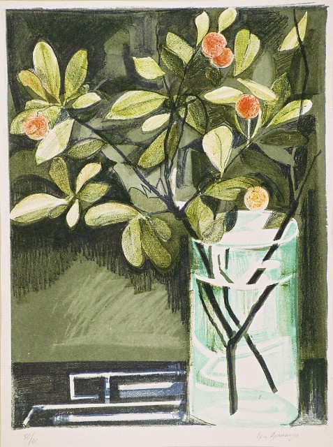 Δρακούλη Ίρις (1929), Κούργιες, έγχρωμη λιθογραφία, 37,5 x 28,3 εκ., 70/90, Πινακοθήκη Χαρακτικής Δήμου Ζίτσας.