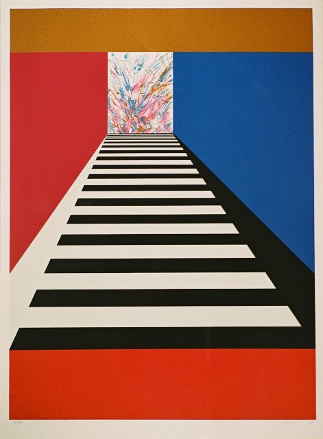 Ζούνη Όπυ (1941-2008), Ανάβαση, 1989, έγχρωμη μεταξοτυπία, 66 x 48,7 εκ., 64/95, Πινακοθήκη Χαρακτικής Δήμου Ζίτσας.