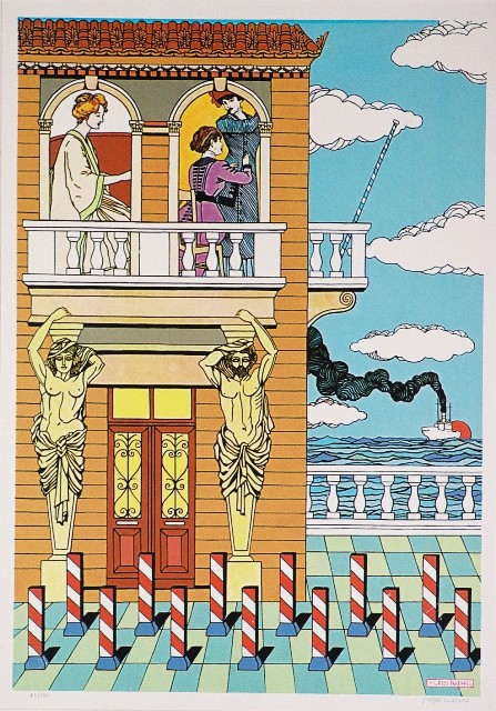 Ιωάννου Γιώργος (1926), Χώρος απομακρυνόμενος, έγχρωμη μεταξοτυπία, 59 x 41 εκ., 73/170, Πινακοθήκη Χαρακτικής Δήμου Ζίτσας.