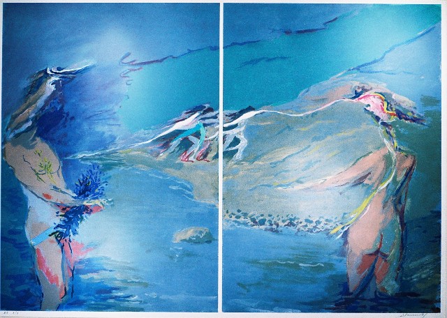 Κοκκινίδης Δημοσθένης (1929-2020), Από τη ραψωδία ε της Οδύσσειας, δοκίμιο έγχρωμης μεταξοτυπίας, 61,8 x 87,8 εκ., Πινακοθήκη Χαρακτικής Δήμου Ζίτσας.