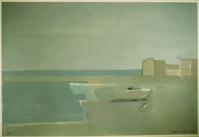 Κούκος Δημήτρης (1948), Αίγινα, 1980, έγχρωμη μεταξοτυπία, 60 x 88 εκ., 150/195 , Πινακοθήκη Χαρακτικής Δήμου Ζίτσας.