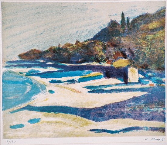 Μακρής Θανάσης (1955), Τοπίο, έγχρωμη λιθογραφία, 40 x 48 εκ., 9/130, ΠΙνακοθήκη Χαρακτικής Δήμου Ζίτσας.