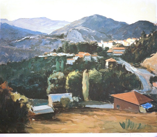 Κώστας Μαλάμος , Πρωινό στο Μέτσοβο, Δοκίμιο έγχρωμης λιθογραφίας. 52 x 62 εκ.