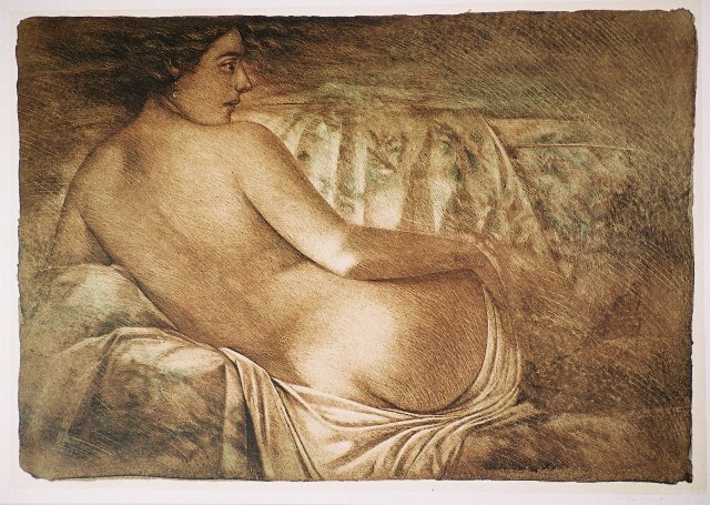 Παντελιάς Μίλτος (1954), Γυμνό, δοκίμιο έγχρωμης μεταξοτυπίας, 42,7 x 64,3 εκ. , Πινακοθήκη Χαρακτικής Δήμου Ζίτσας.