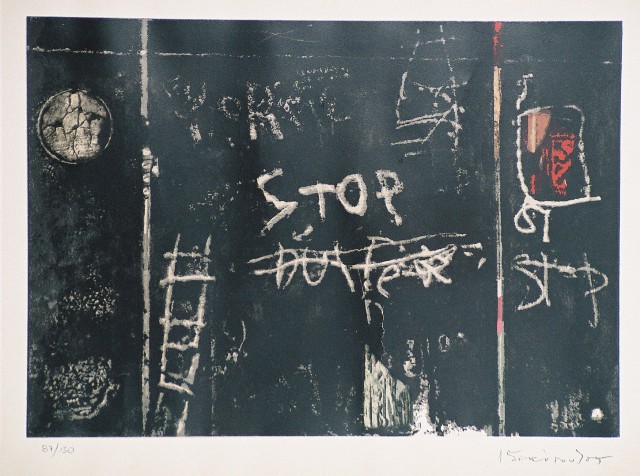 Σπυρόπουλος Γιάννης (1912-1990), Μεταίχμιο, έγχρωμη μεταξοτυπία. 31,5 x 49 εκ., 89/130, Πινακοθήκη Χαρακτικής Δήμου Ζίτσας.